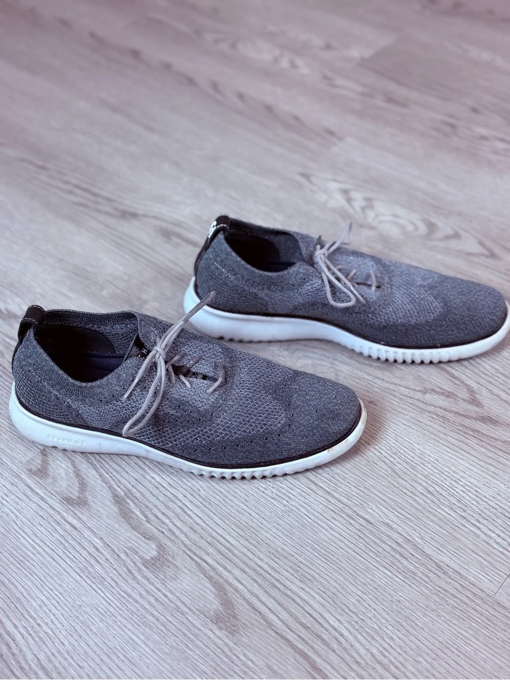 Cole Haan Zerogrand Gray Knit Derby Shoes with White Sole